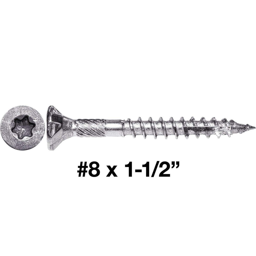 Jake Sales #8 x 1-1/2' Silver Star Stainless Steel Wood Screw Torx/Star Drive Head - Grade 305 Stainless Steel Torx/Star Drive Wood Screws - (5 POUNDS - 985 Approx. Screw Count)