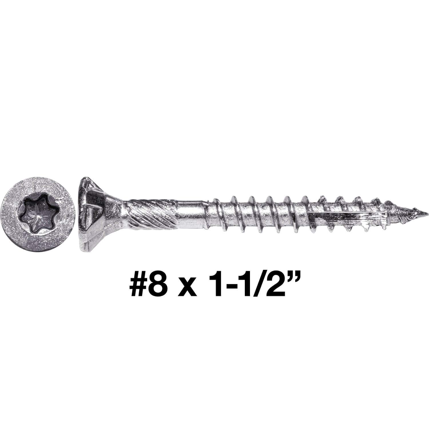 Jake Sales #8 x 1-1/2' Silver Star Stainless Steel Wood Screw Torx/Star Drive Head - Grade 305 Stainless Steel Torx/Star Drive Wood Screws - (5 POUNDS - 985 Approx. Screw Count)