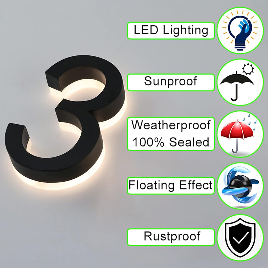 Backlit LED House Numbers For House Street, 20' Personalised Illuminated Modern House Address Numbers Sign Lighted Address Plaque,U