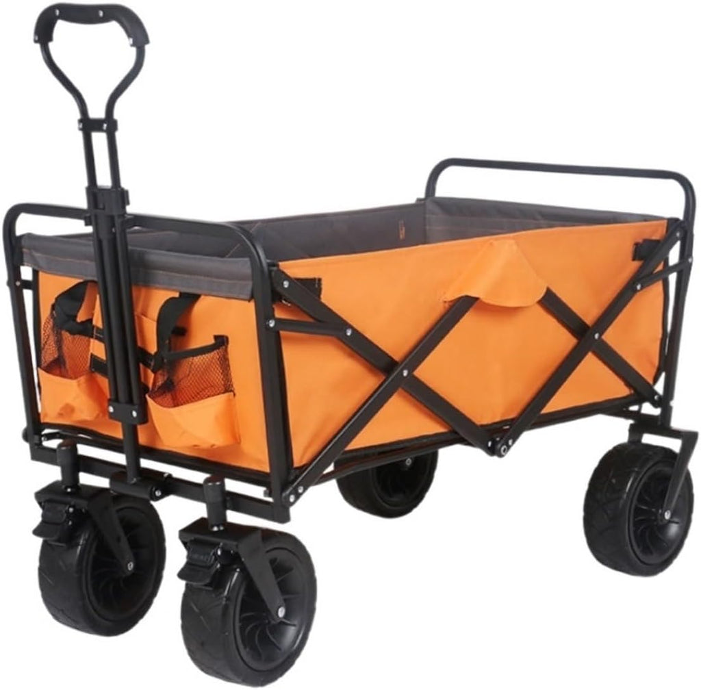 Outdoor Folding Utility Wagon Cart with Adjustable Handle for Camping Beach Grocery Shopping Collapsible Beach Trolley with Wheels for Sports and Festivals