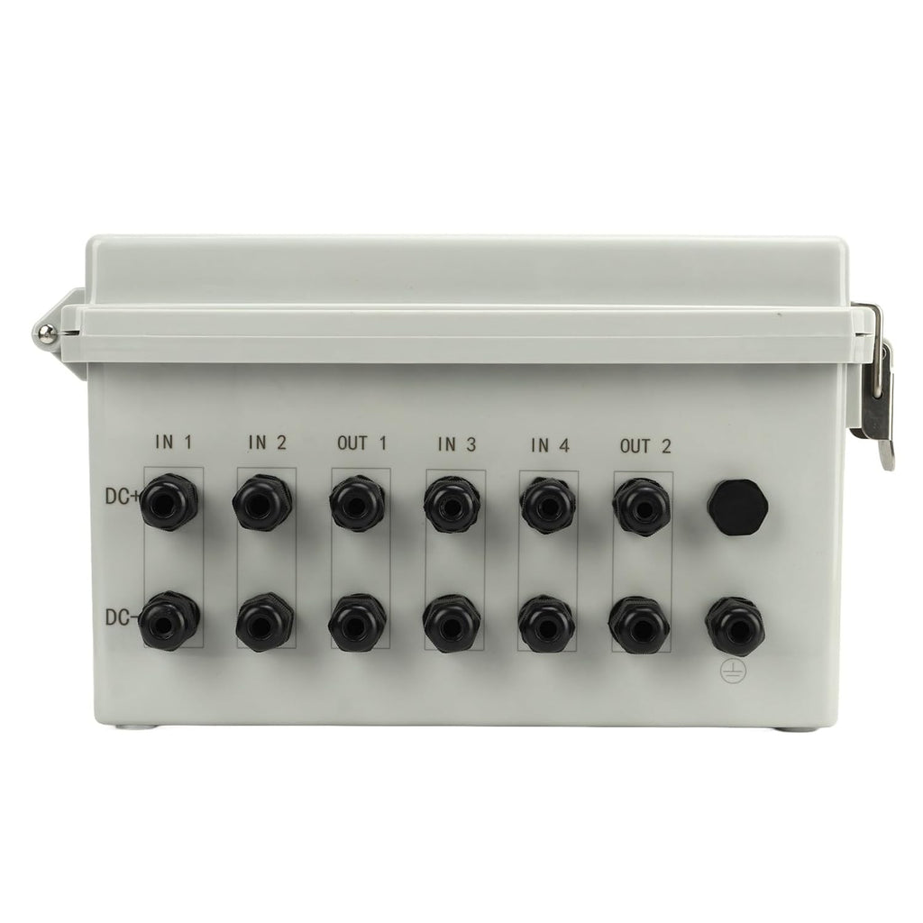 Solar PV Combiner Box, 4-String to 2-Output, DC 1000V, IP65 Waterproof, Wall Mounted System with DC Isolation Switch, for Solar Panel Installation