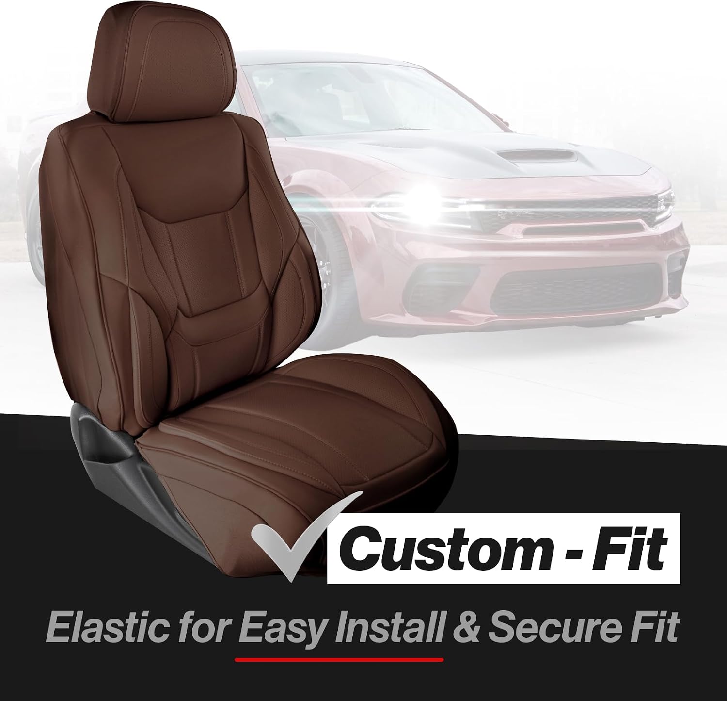 Coverland Custom Car Seat Covers Compatible with 2003-2008 Mazda, Mazda6 Sport Wagon - Premium Leather Non-Slip Memory Foam Waterproof Seat Cover Custom fit Interior Protector [Front-Dark Brown]