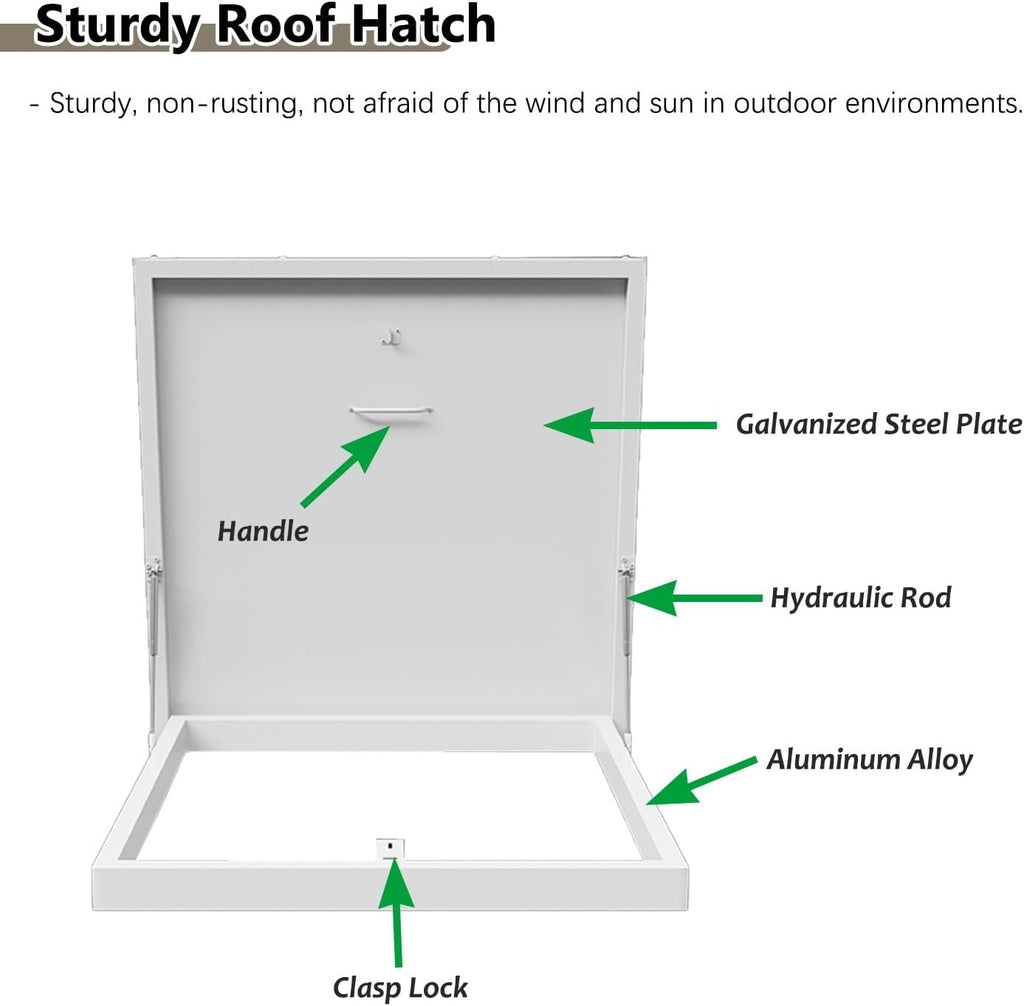 Roof Hatch Flat Roof Security Door with Hasp Latch, Ceiling Hatch Lid with Installation Accessories, Heavy Duty Manhole/Cellars Exit Cover for Repairs(45x45cm-17.7x17.7)