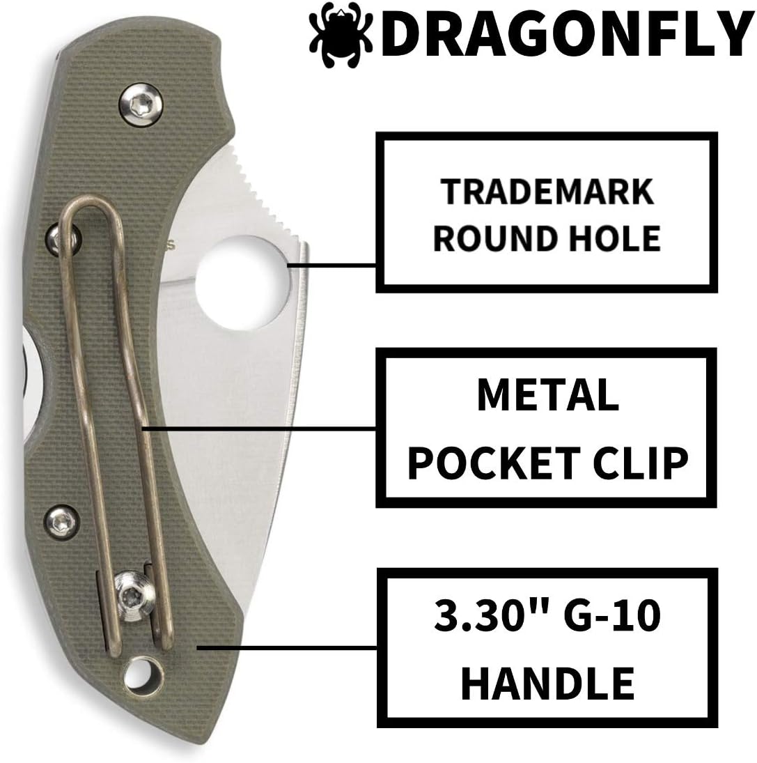 Spyderco Dragonfly Folding Pocket Knife with 2.2' VG-10 Steel Blade and G-10 Handle - EDC Knife for Men and Women, Perfect for Hunting, Tactical, Camping, Survival, Hiking - PlainEdge - C28GPFG