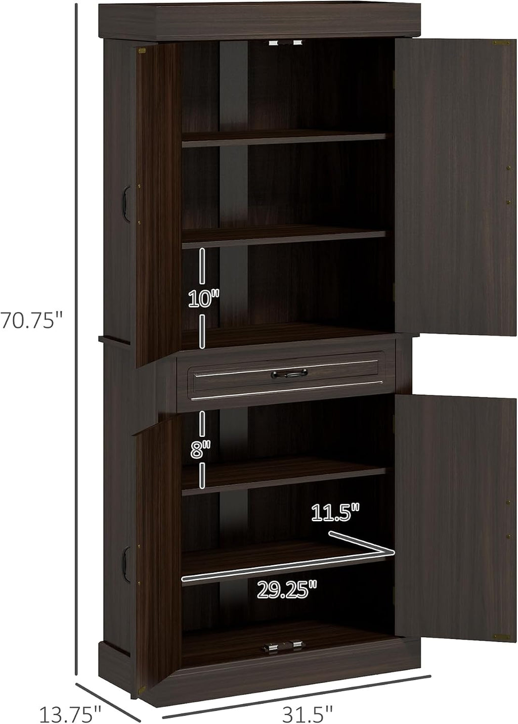 71' 4-Door Freestanding Storage Cabinet, Kitchen Storage Bakers Rack with Wide Drawer, Utility Food Cupboard with Anti-Tipping Design for Kitchen, Coffee