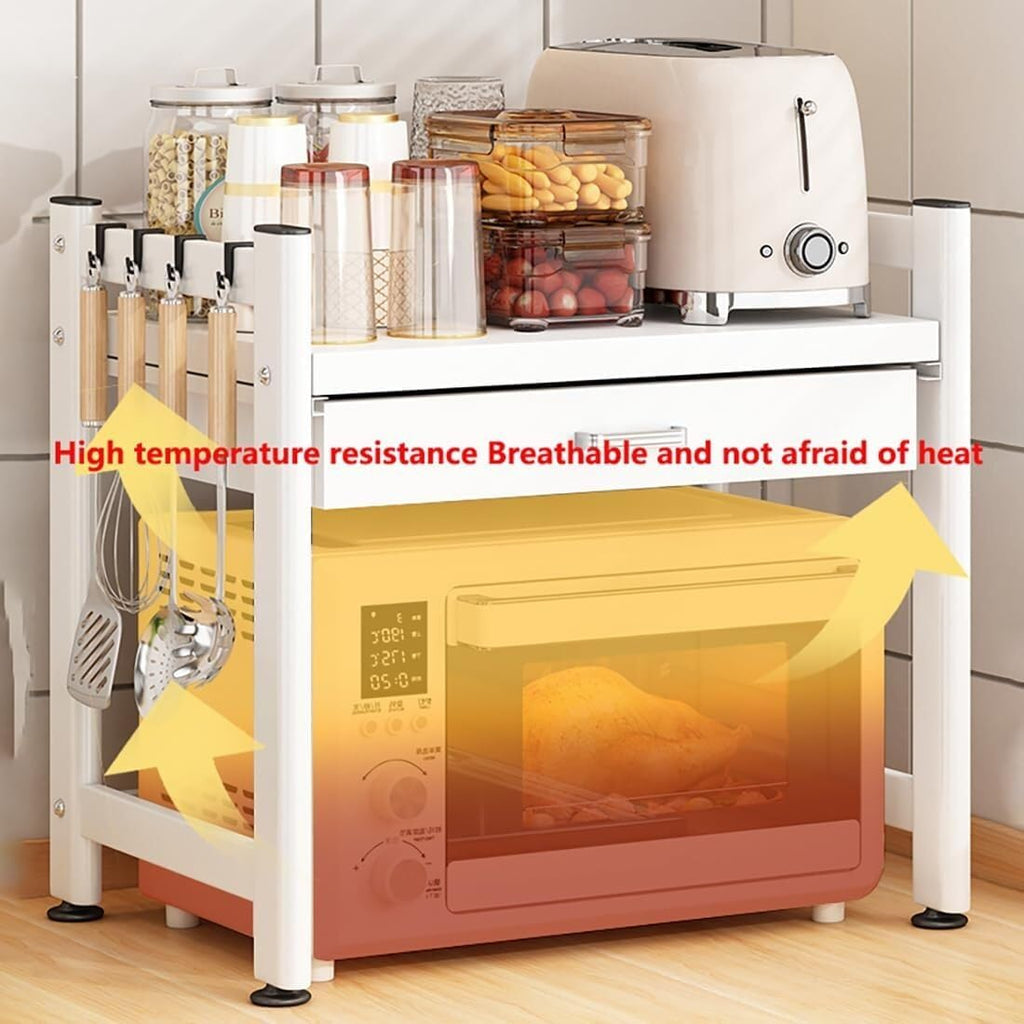 Microwave/Toaster Kitchen Microwave Oven Rack with Drawer Kitchen Storage Rack Multi -Layer Electrical Rice Cooker Standing Rack Shelf Organizer(White)