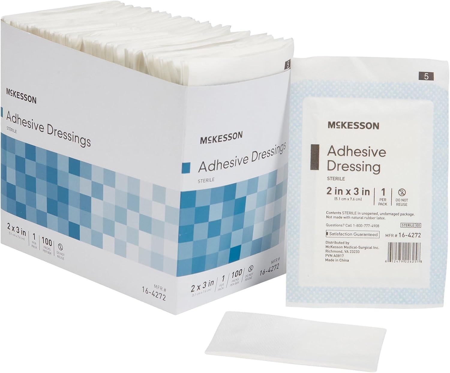 McKesson Adhesive Dressing, Sterile, Cotton/Polyester, 2 in x 3 in, 100 Count, 24 Packs, 2400 Total