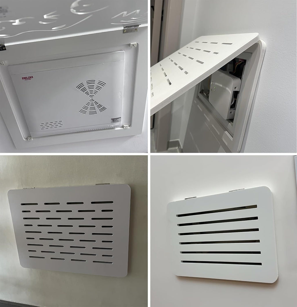 Electrical Panel Cover Flip-Open Electric Meter Box Cover Ventilated White, Wall-Mounted Fuse Box Cover with Traceless Nails, Stylish Circuit Breaker Panel for Indoor Use(Style2,WXH-34 x 24CM-13.4x9.5