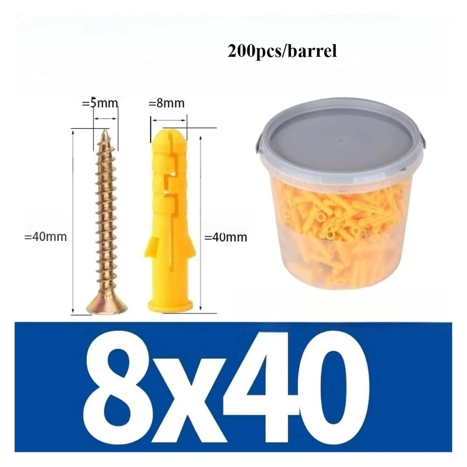 Plastic Expansion Tube Bolts M6x30/M8x40 Wall Screws Anchor Plugs with Self-Tapping Ribbed Plastic Expansion Screw Small Yellow(M8x40)