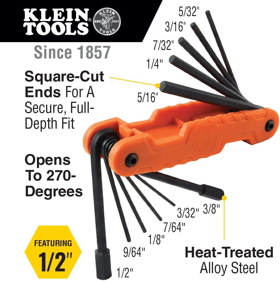Klein Tools 55469 Tradesman Pro Wide-Open Tool Bag Made of 1680 Ballistic Weave & 70550 Hex Wrench Key Set, 11 SAE Sizes, Heavy Duty Folding Allen Wrench Tool
