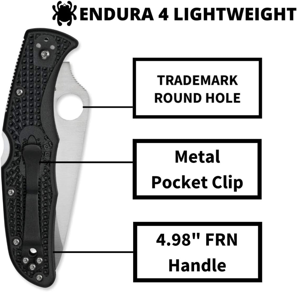 Spyderco Endura 4 Lightweight Folding Pocket Knife with 3.8' VG-10 Steel Blade and FRN Handle - EDC Knife for Men and Women, Perfect for Hunting, Tactical, Camping, Survival - SpyderEdge - C10SBK