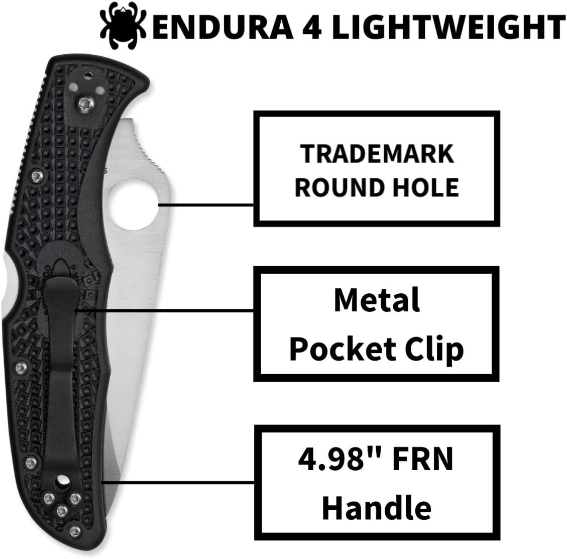 Spyderco Endura 4 Lightweight Folding Pocket Knife with 3.8' VG-10 Steel Blade and FRN Handle - EDC Knife for Men and Women, Perfect for Hunting, Tactical, Camping, Survival - SpyderEdge - C10SBK