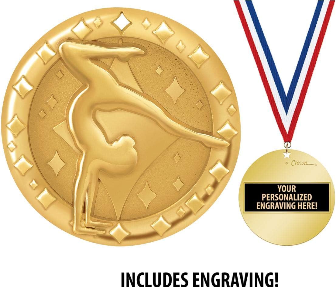 Crown Awards Gymnastics Medal, 2' Shiny Gold Girls Gymnastics Medals for Kids with Free Custom Engraving