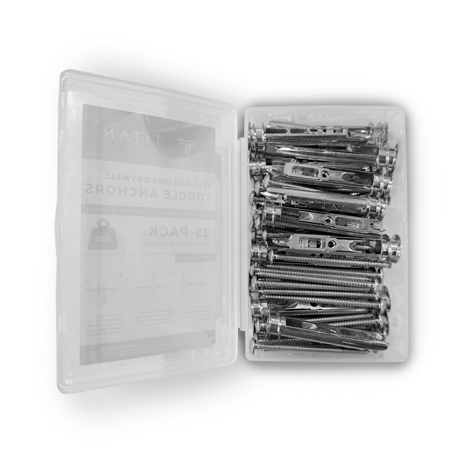 Self-Drilling Toggle Anchors with #8 x 2-1/2' Zinc Screws, 100 lb Capacity - Heavy Duty Drywall Wall Anchors | 600-Pack