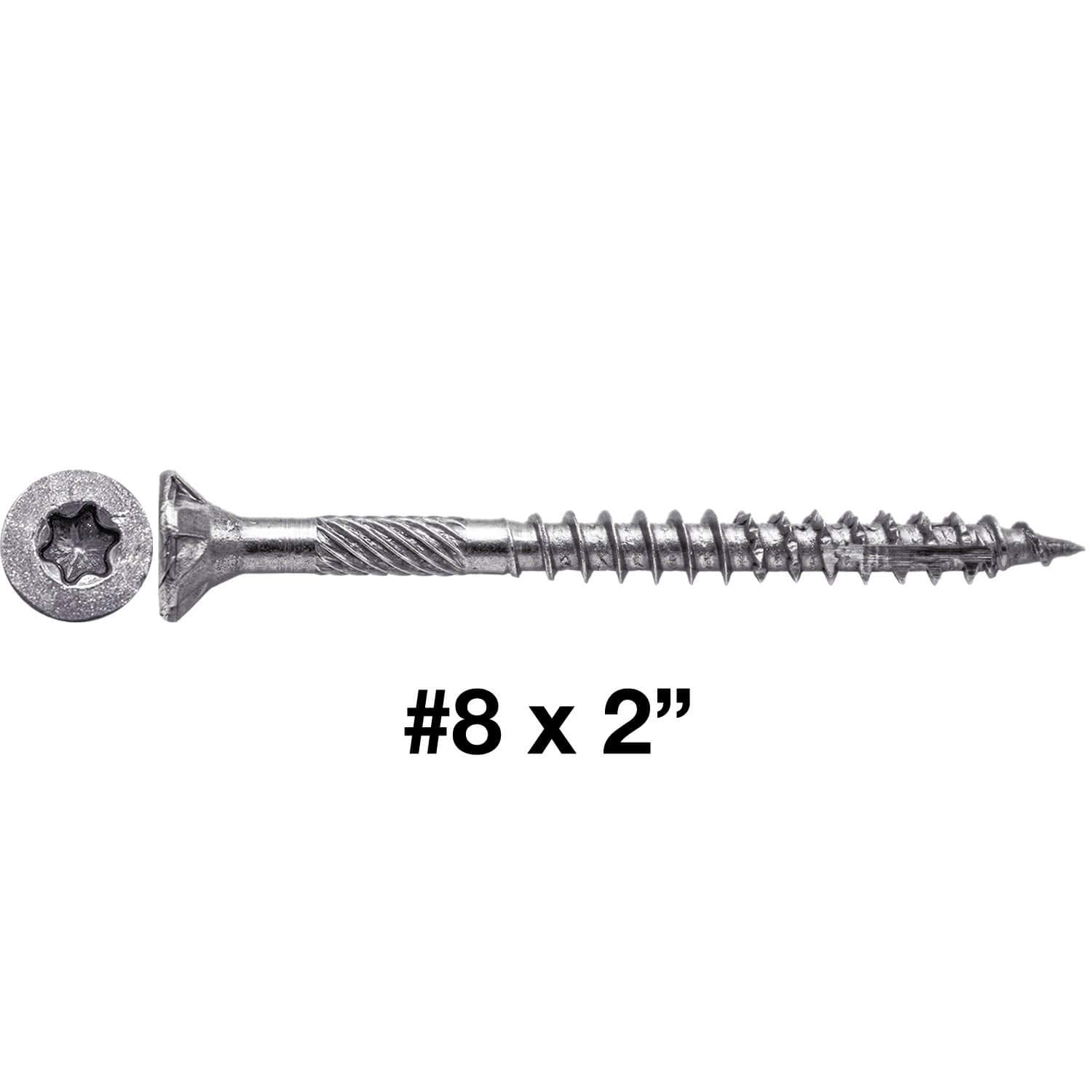 #8 x 2 Silver Star Stainless Steel Wood Screw Torx/Star Drive Head - Grade 305 Stainless Steel Torx/Star Drive Wood Screws - (5 POUNDS - 765 Approx. Screw Count)