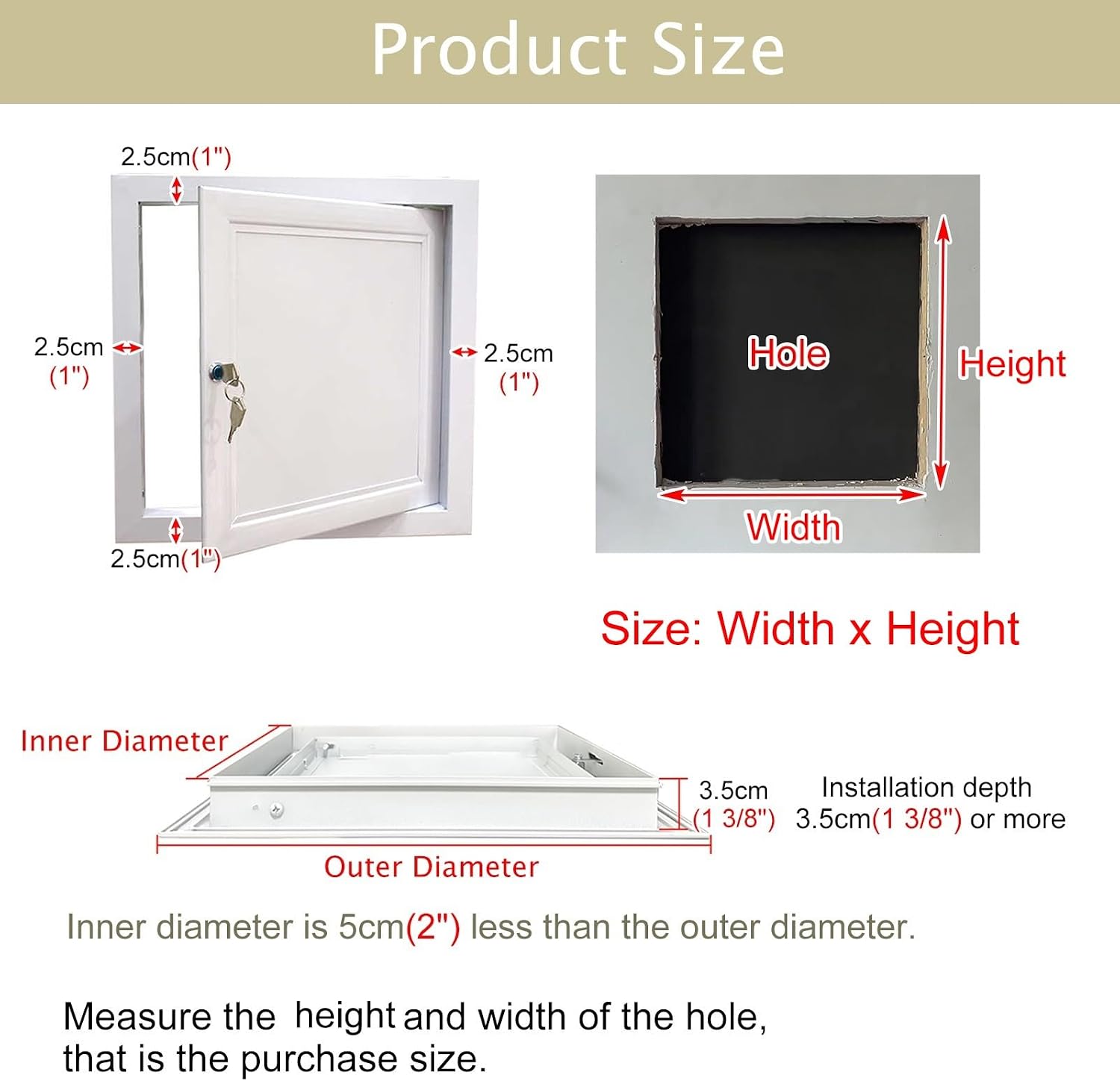 Vibeo Metal Access Panel for Plumbing/Cable, 8x10 12x18 14x18 16x20 24x30 Access Door, Wall/Ceiling Access Panel, Electrical Inspection Hatch(55x70cm/22x28in)