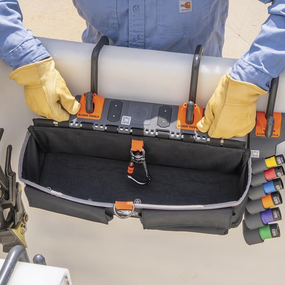 Klein Tools BC511S Bucket Work Center Large Tool Pouch, S Hook Rail System Accessory, Holds Lineman Tools, Cutters, Crimpers, and Impact Wrenches