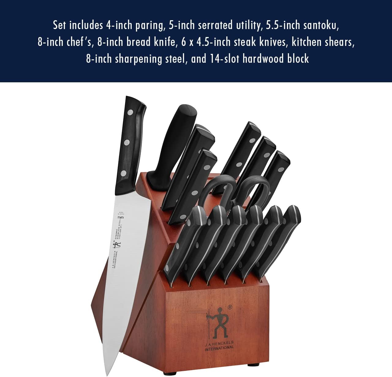 HENCKELS Dynamic Razor-Sharp 15-Piece Knife Set, Chef, Bread, Steak, German Engineered Informed by 100+ Years of Mastery