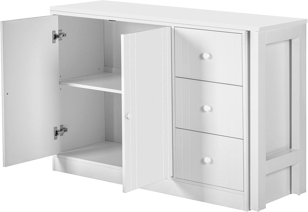 90' Extendable Freestanding Storage Cabinet, Kitchen Storage Bakers Rack with Silent Slides, Utility Food Cupboard with Adjustable Shelf for Kitchen Living Room, White