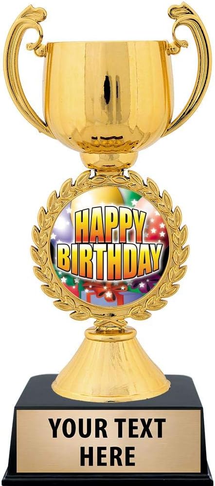 Crown Awards Personalized Birthday Trophy, 7.25' Gold Cup Happy Birthday Trophies with Free Custom Engraving