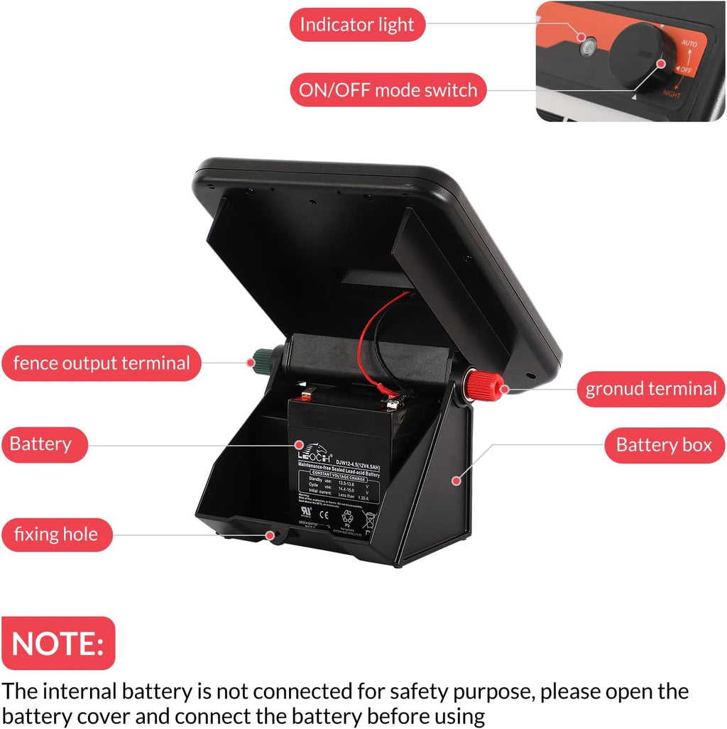Andmon MINI400 20 Miles Solar Electric Fence Charger with Day/Night Mode 0.4J Output Energy Electric Fence Energizer