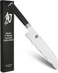 Shun Classic 7' Master Serrated Utility Knife, Handcrafted Japanese Knife, VG-MAX Core with Damascus Stainless Steel Cladding, Pakkawood Handle, Precision and Sharpness for Professional and Home Chefs