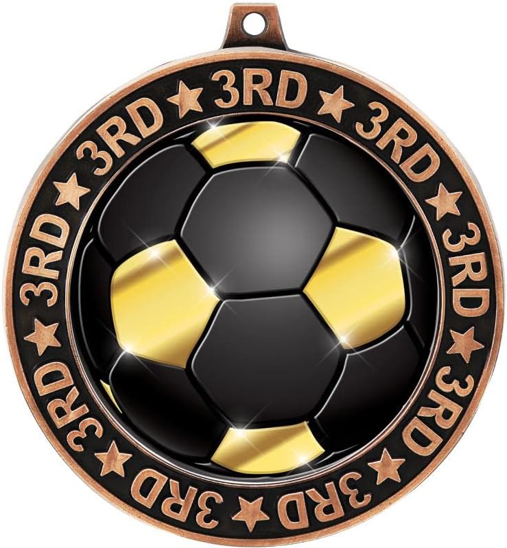 Crown Awards Soccer Shadow Medal Award, 2.75' 3rd Place Gold Trophy Medal