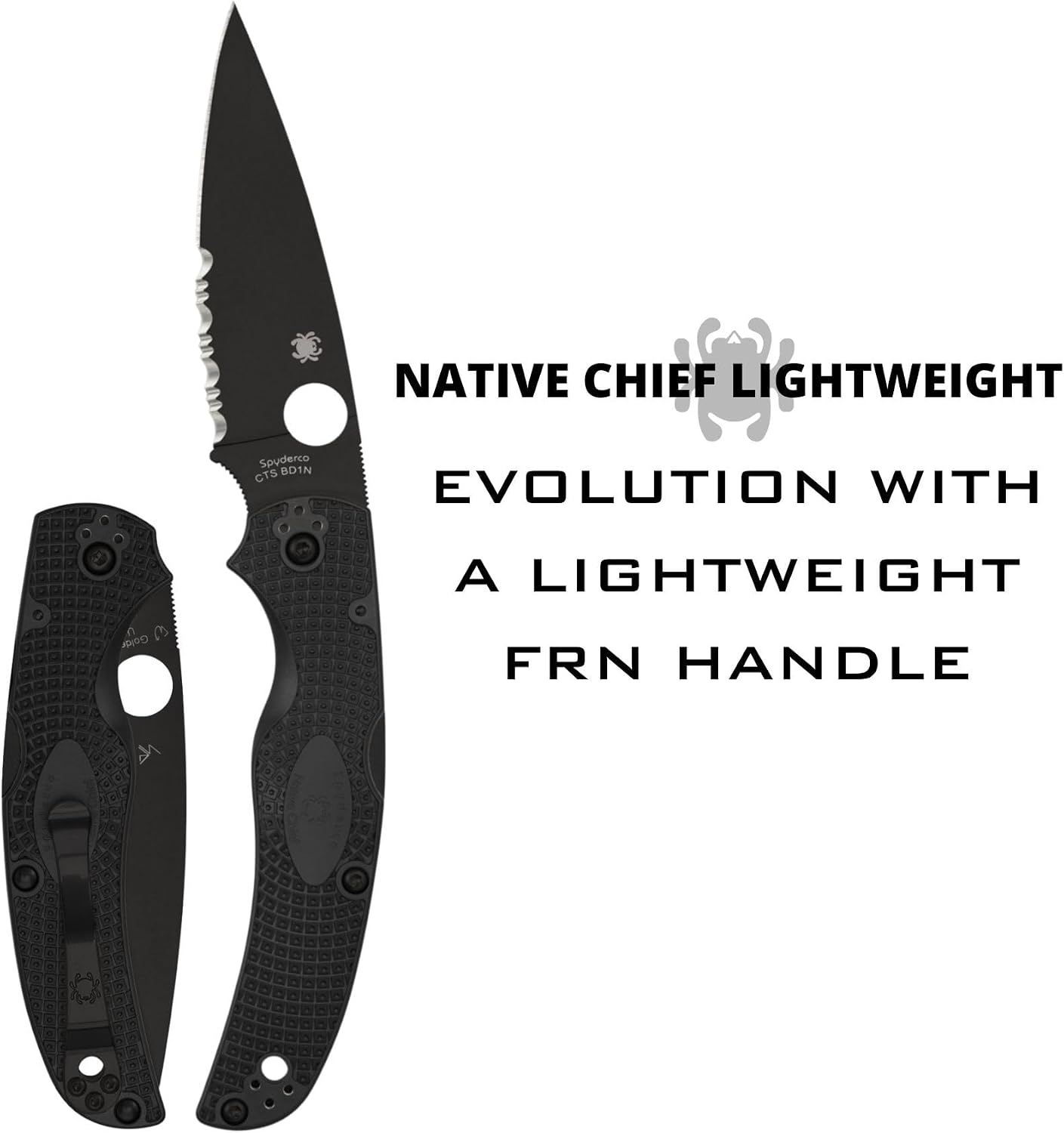 Spyderco Native Chief Lightweight Folding Pocket Knife with 4' CTS BD1N Steel Blade and FRN Handle - EDC Knife for Men and Women, Perfect for Hunting, Tactical, Camping - CombinationEdge - C244PSBBK