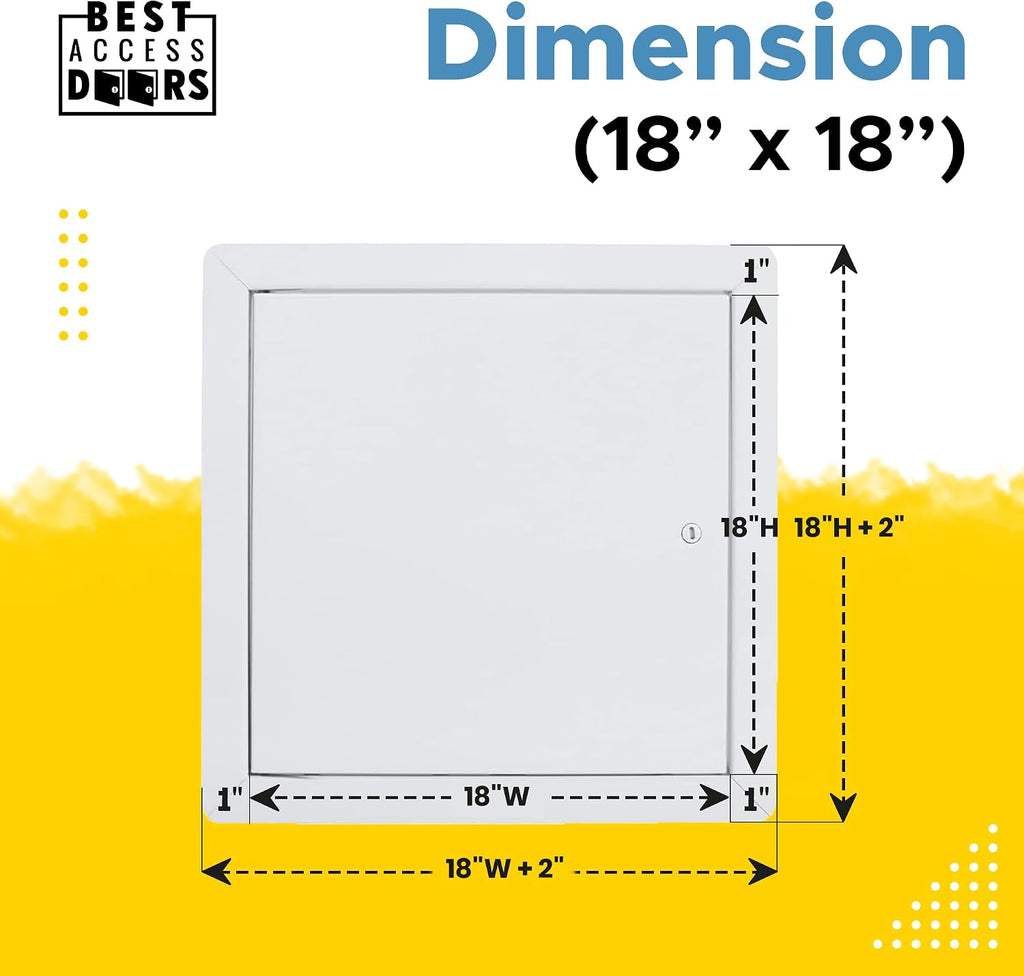 Best BA-AHD 18' x 18' Metal Access Panel with Concealed Pin Hinge, LEED Compliant 16-Gauge Steel Access Door for Non-Rated Drywall/Ceilings, White Drywall Panel with Rounded Corners, Screwdriver Latch