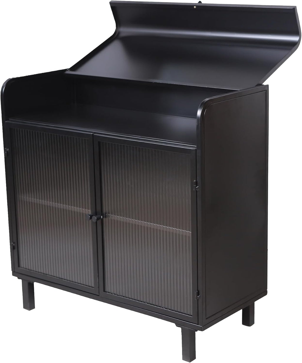 Metal Storage Cabinet Black with Glass Doors, Durable Metal Frame Storage with Tempered Glass Doors & Shelves Ideal for Dining Kitchen Living Room Entryway for Organized Space (Product L)