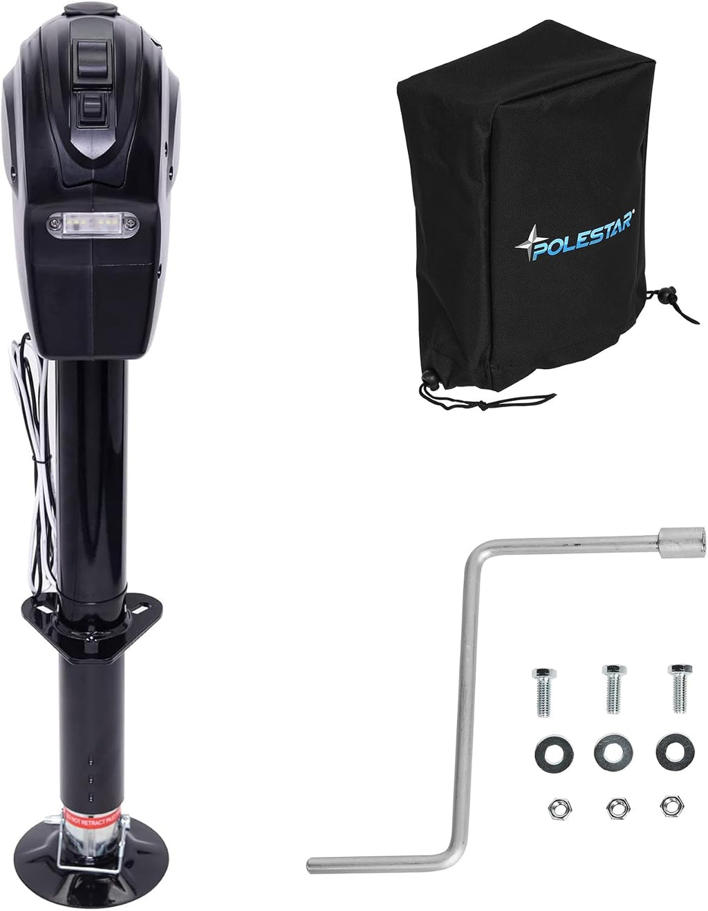 POLESTAR Electric Trailer Jack, 3500lbs Electric Power A- Frame Tongue Jack with Waterproof Protective Cover & LED Light for Travel Trailer Camper, RV, 12V DC with Hard Wiring, 9'-27' Lift