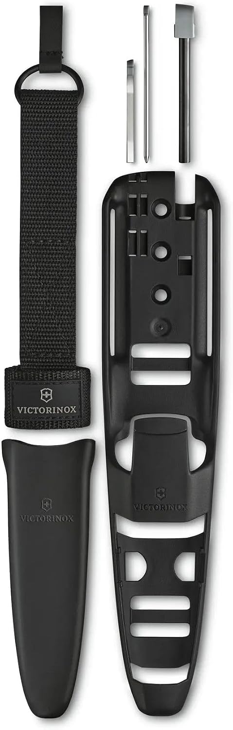 Victorinox Venture Pro Fixed-Blade Full Tang Stainless Steel Outdoor Knife - Bow Drill Divot, Durable Black Handle, Swiss Army Design, Ideal for Camping and Survival