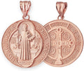 LA BLINGZ 10K Rose Gold Saint Benedict Medal Reversible Pendant Necklace