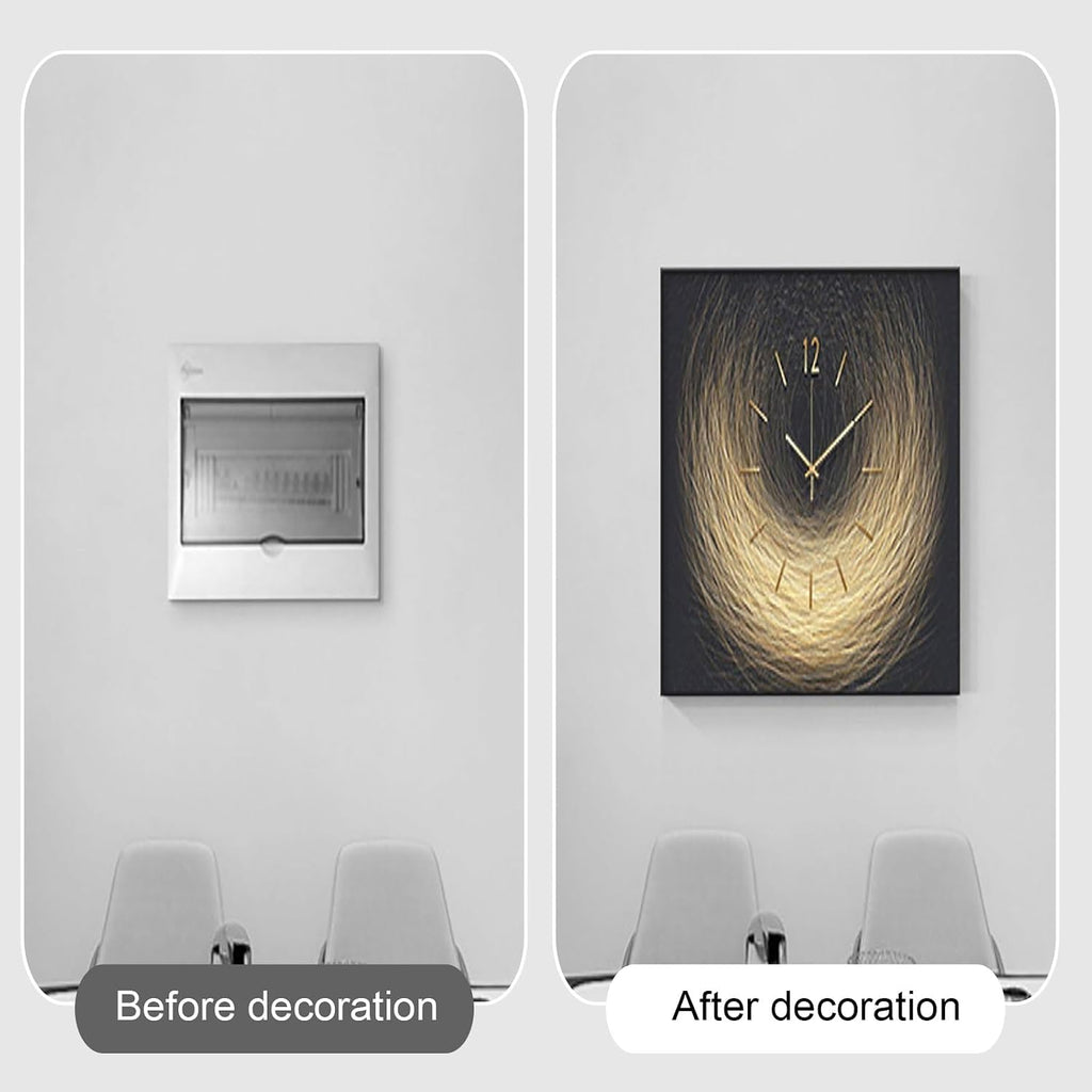 Decorative Painting Cover with Clock, Hidden Circuit Breaker Panel, Wall Mounted Electrical Panel Cover, Push-Pull Design for Home Office(Black 7,60 * 50cm/23.6 * 19.7in)