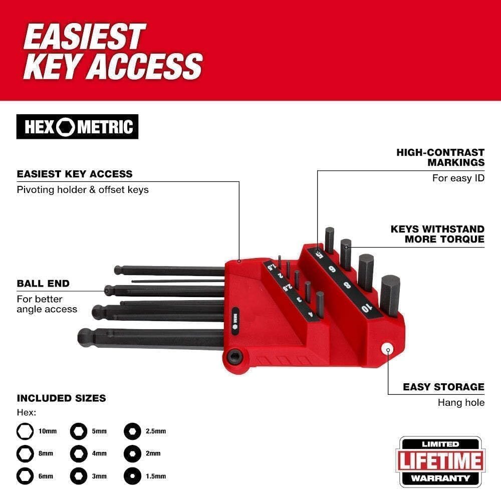13-key SAE and a 9PC Metric L-Style Hex Key Compatible with Milwaukee 48-22-2187 22-Key Ball End L-Key Set - SAE/Metric