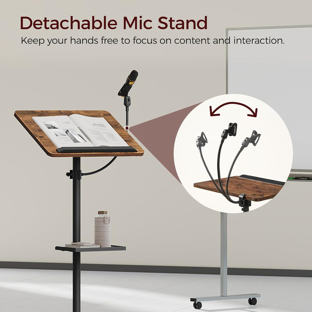 MAHANCRIS Mobile Printer Stand and Podium Stand Bundle, 3-Tier Industrial Printer Cart with Power Outlets and 2 USB Ports, Adjustable Height Mobile Lectern and Laptop Desk PTHR78E01-LPHR4001