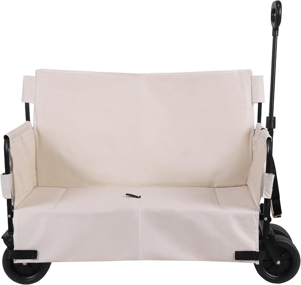 Heavy Duty Wagon Cart Foldable with Big Wheels Heavy Duty Collapsible Utility Wagon for Groceries Garden Sport (Beige)