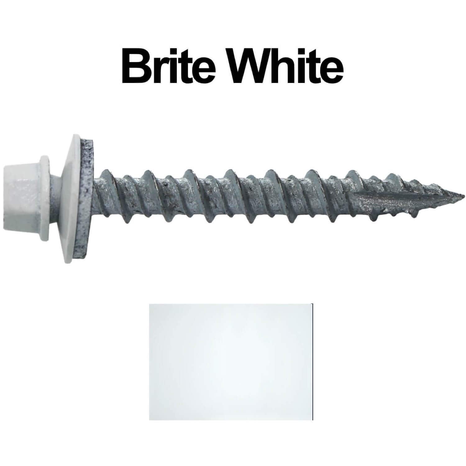 10 x 1-1/2' Brite White Metal Roofing Screws - Hex Washer Head- Self-Starting/Tapping - EPDM Washer. 8 X 250 Bags - 2,000 Screws