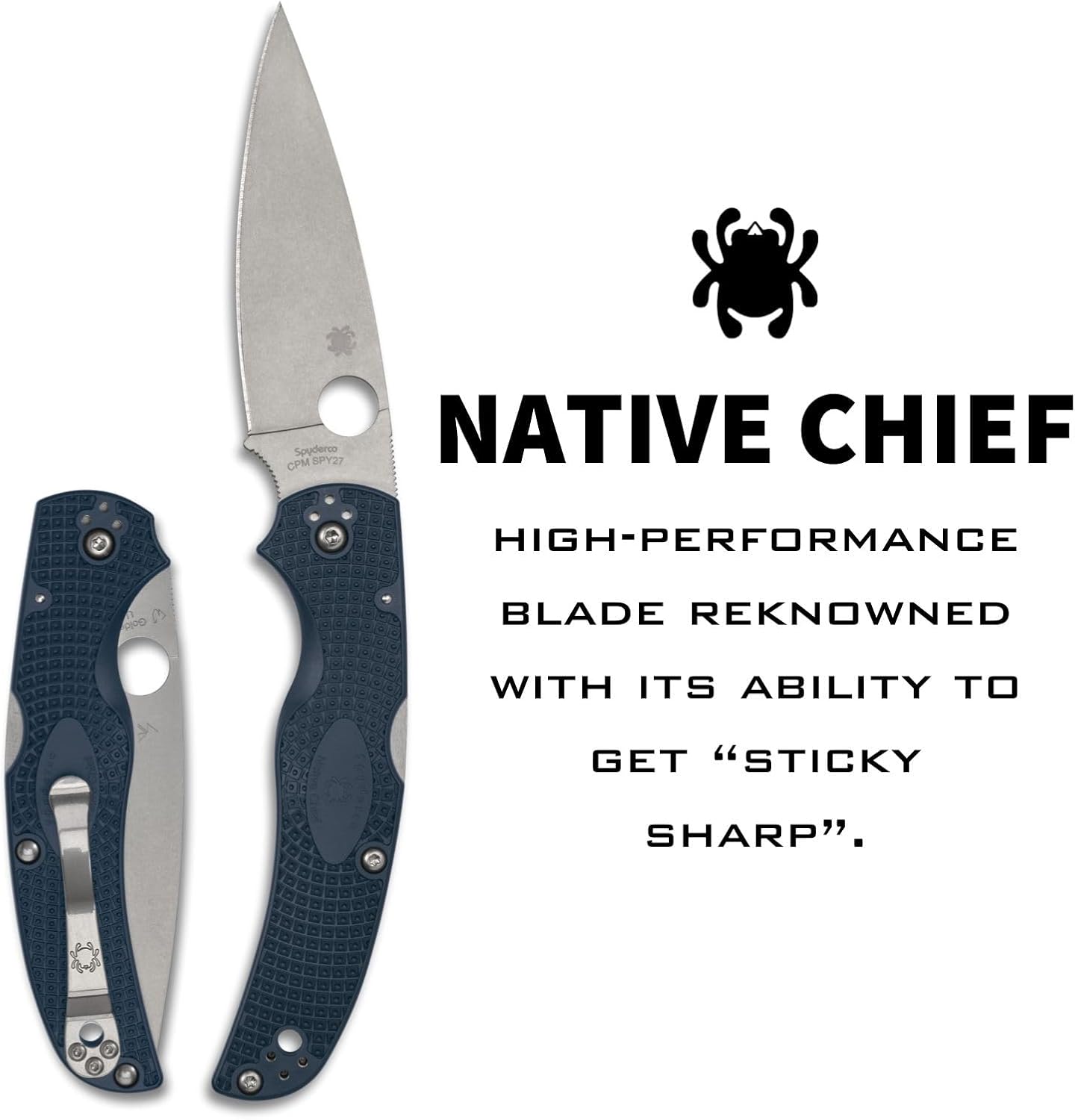 Spyderco Native Chief Lightweight Folding Pocket Knife with 4' CPM SPY27 Steel Blade and FRN Handle - EDC Knife for Men and Women, Perfect for Hunting, Tactical, Camping - PlainEdge - C244PCBL