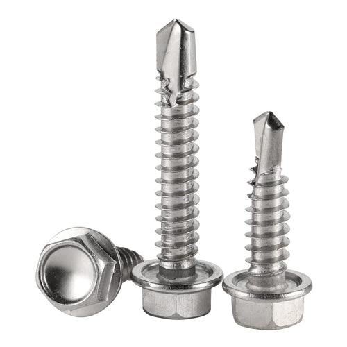 #10 x 1/2' Stainless Steel Hardened 410 Self-Tapping Screws for Metal, Hex Washer Head, Self-Drilling Tek Screws - 4000 PCS
