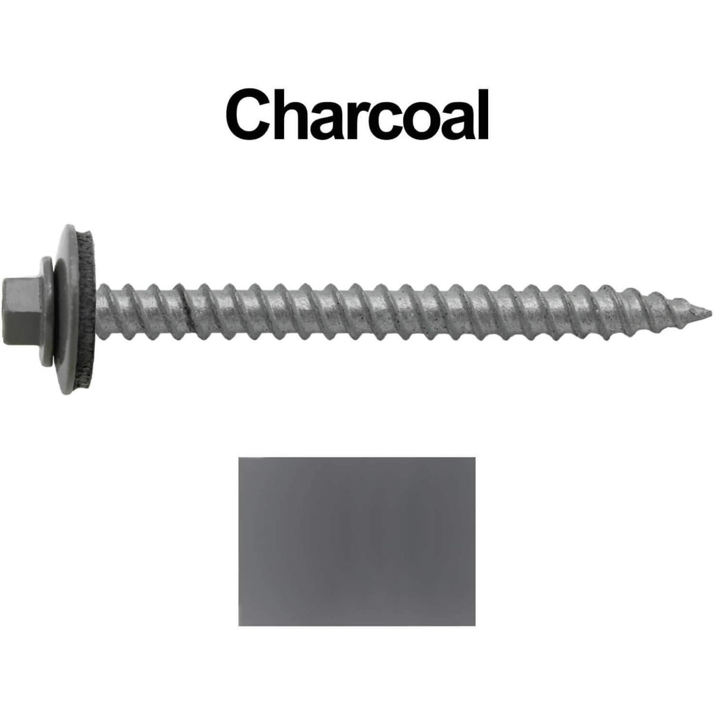 12 x 2-1/2' Charcoal Metal Roofing Screws - Hex Washer Head- Self-Starting/Tapping - EPDM Washer. 3 X 250 Bags - 750 Screws
