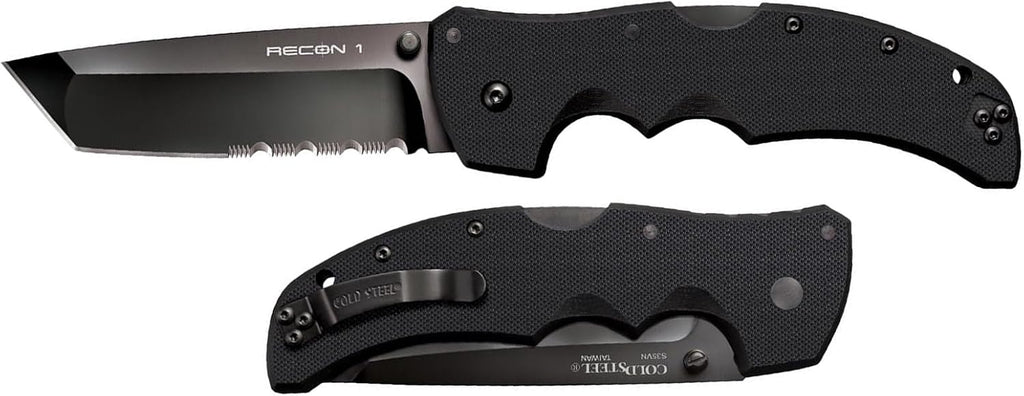 COLD STEEL Recon 1 4' S35VN Razor-Sharp Blade 5.375' G-10 Handle Tactical Folding Knife w/Tri-Ad Lock, Ambidextrous Pocket/Belt Clip