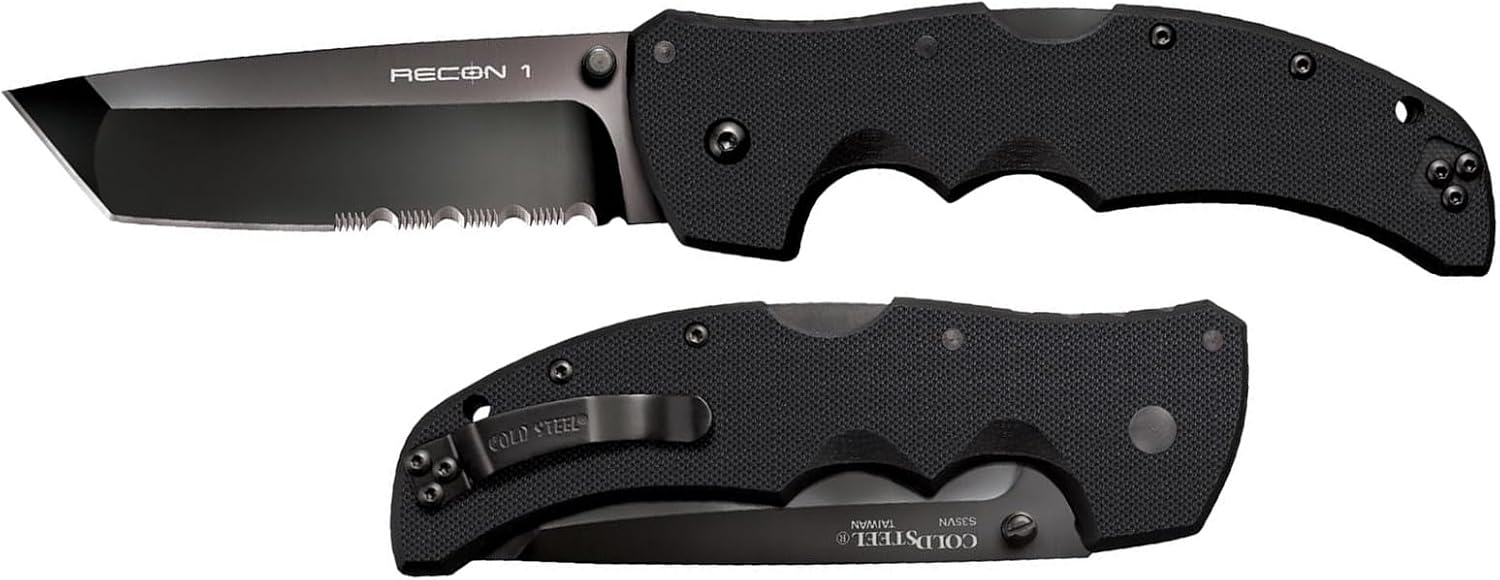 COLD STEEL Recon 1 4' S35VN Razor-Sharp Blade 5.375' G-10 Handle Tactical Folding Knife w/Tri-Ad Lock, Ambidextrous Pocket/Belt Clip