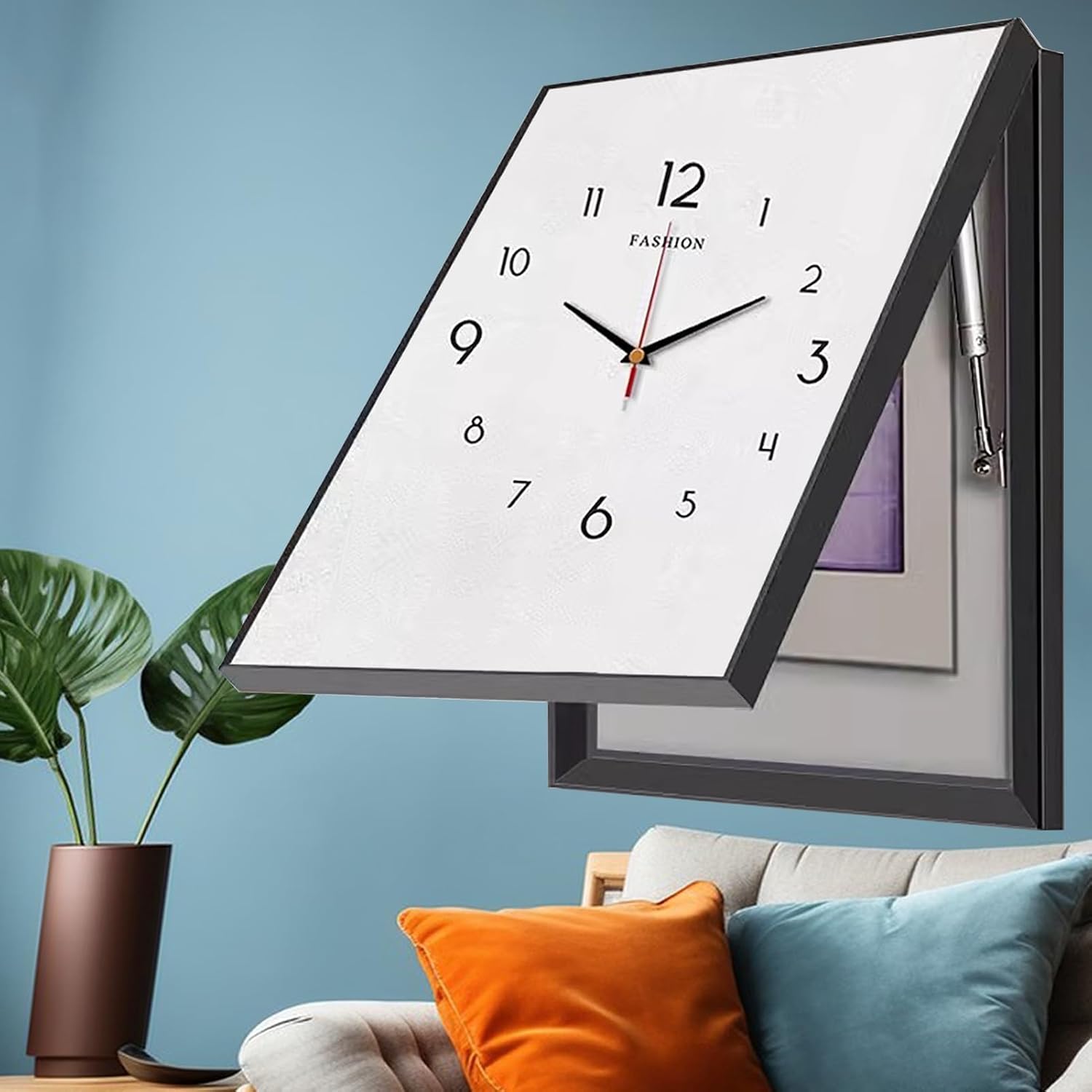 Clock Electrical Panel Cover Vertical, White Crystal Panel Breaker Box Lid Cover for Living Room/Offices, Indoor Fuse Box Cover Decorative Wall(B,35x45cm(13 3/4x17 3/4in))