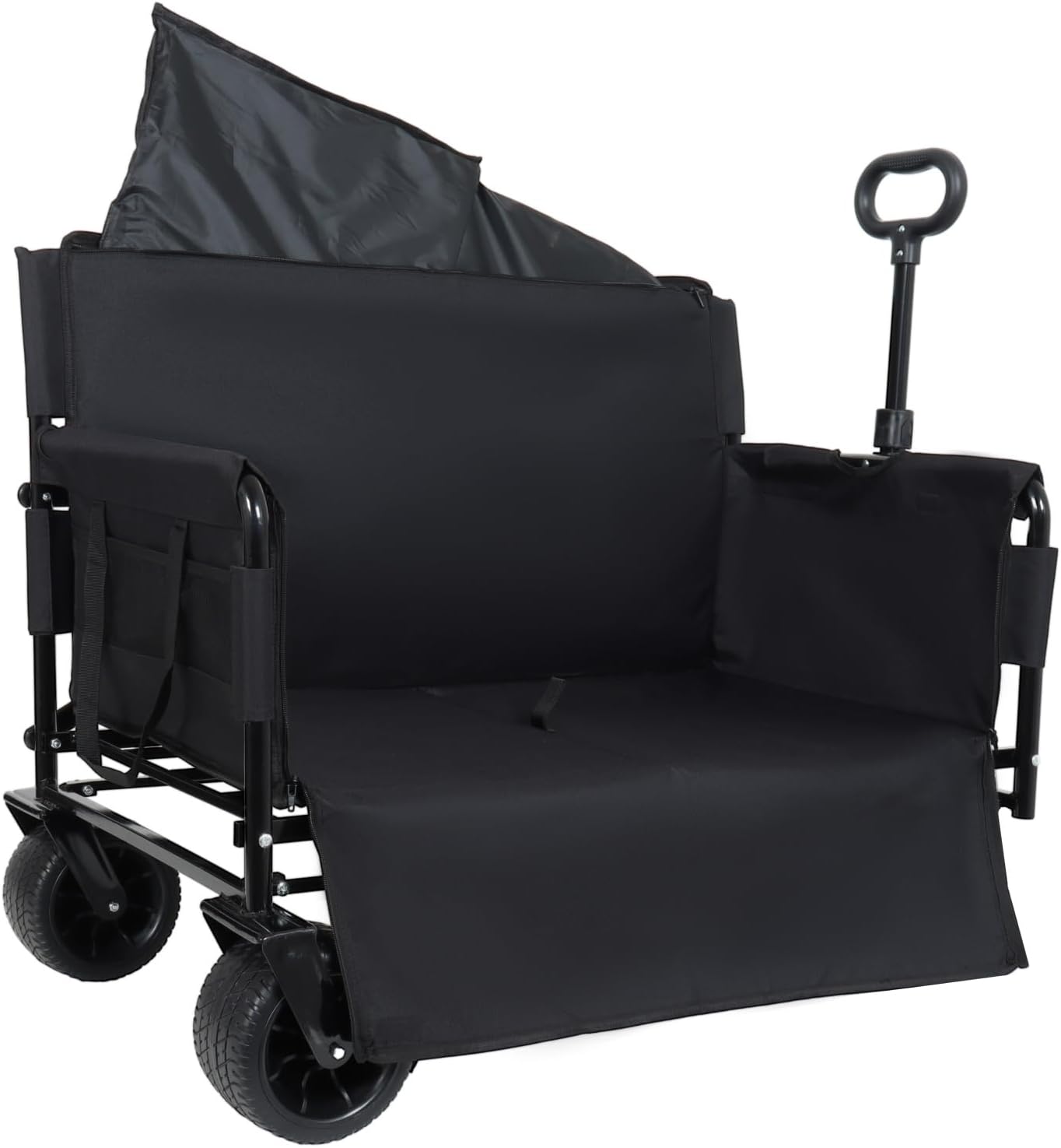 3-in-1 Convertible Folding Wagon Cart with Bench Seat & Storage 500lbs Heavy-Duty Utility Wagon, 180L Capacity All-Terrain Wheels for Camping, Beach, Sports, Garden, Black Multi-Functional Outdoor