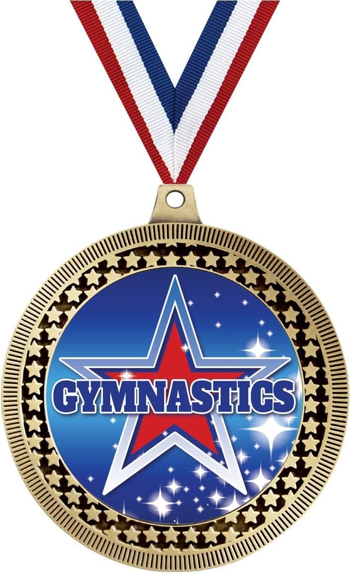 2.75' Gymnastics with Red Star Medal Award, Gold Vega Gymnastics with Red Star Team Trophy Award Includes Free Neck Ribbon