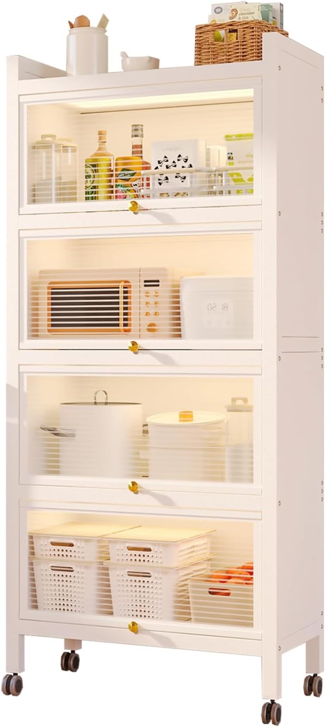 Freestanding Multi-Layer Kitchen Floor Cupboard，Microwave Storage Stand,Kitchen Pantry Storage Cabinet Coffee Bar Cabinet with Drawer, Kitchen Storage Cabinet, Kitchen Baker's Rack with Flip