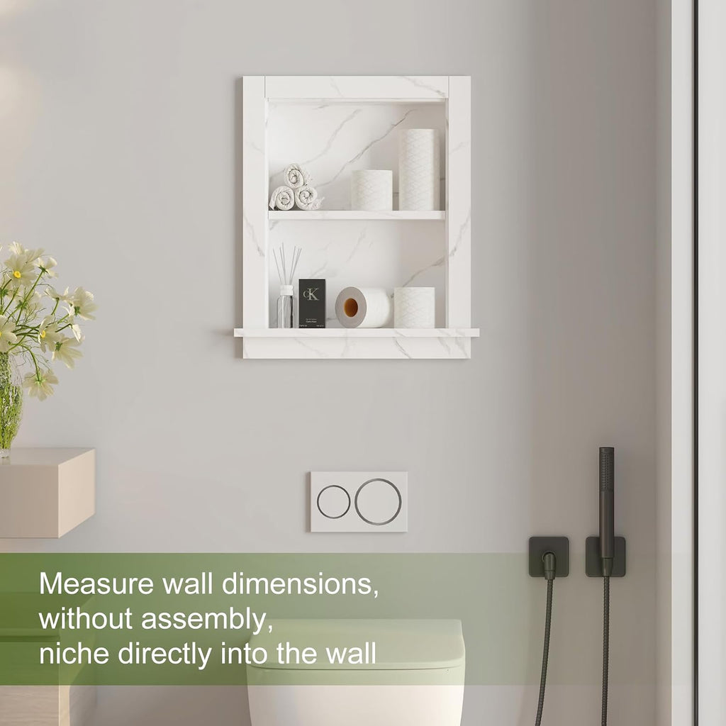 Recessed Medicine Cabinet,14x18 Bathroom Cabinet with Storage,Strong MDF in Wall Shower Niche,Bathroom Niche for Shower Wall for Home,Wall Niches Insert for Drywall,White Marble