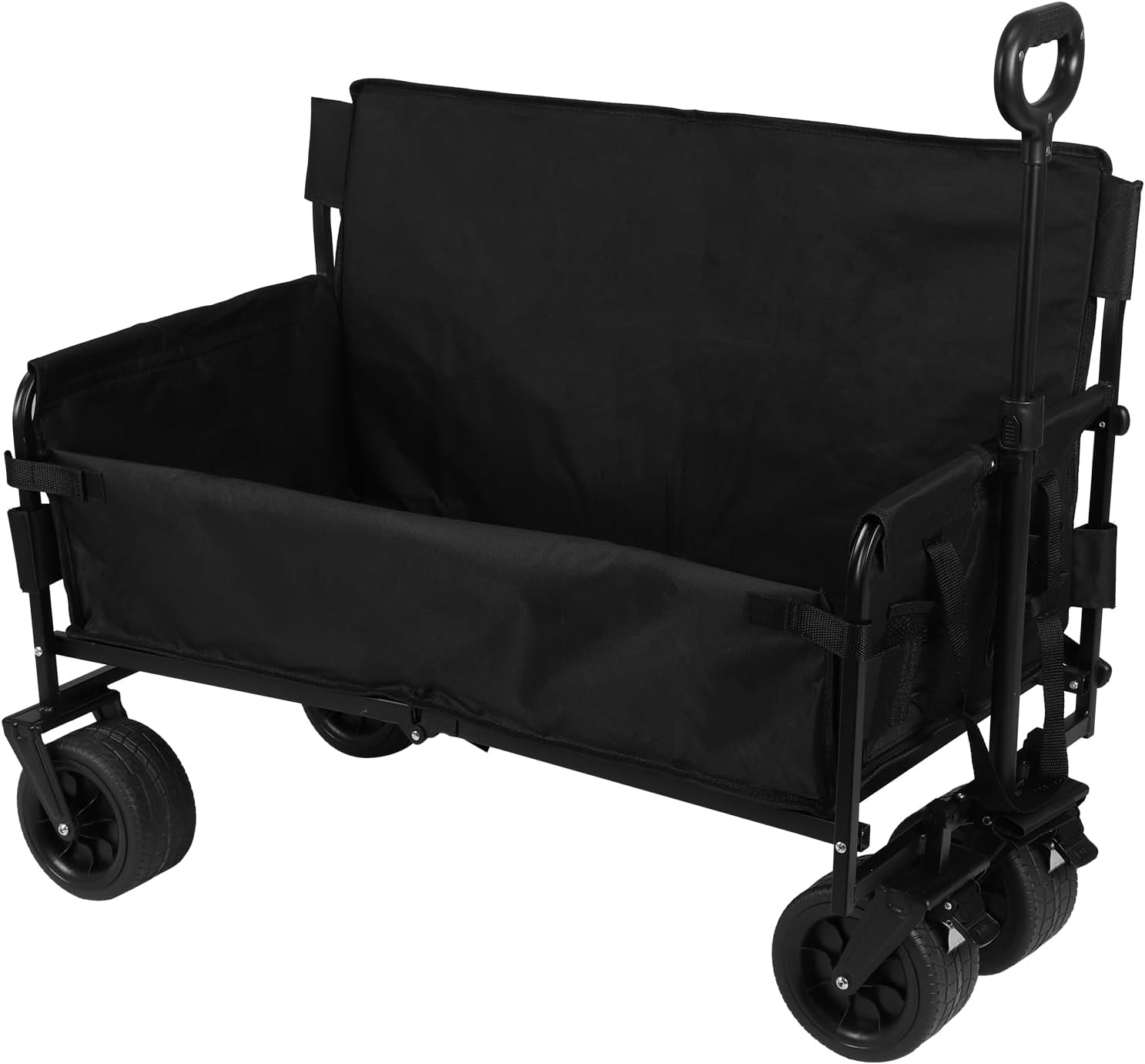 Large Capacity Collapsible Wagon Cart with Wheels Heavy Duty Collapsible Utility Wagon for Groceries Garden Sport (Black)