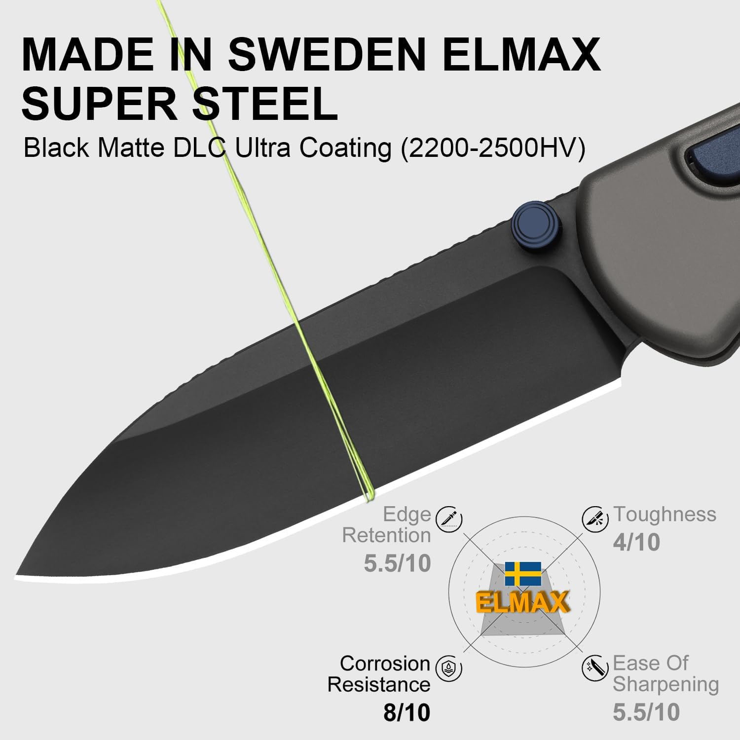 Kizer Drop Bear Zero Pocket Knife, 3.1' Drop Point Elmax Blade Folding Knife with Dark Gray Aluminum Handle, Thumb Stud & Button Liner Lock EDC Knives for Camping Hunting Survival Ki3619BDA1